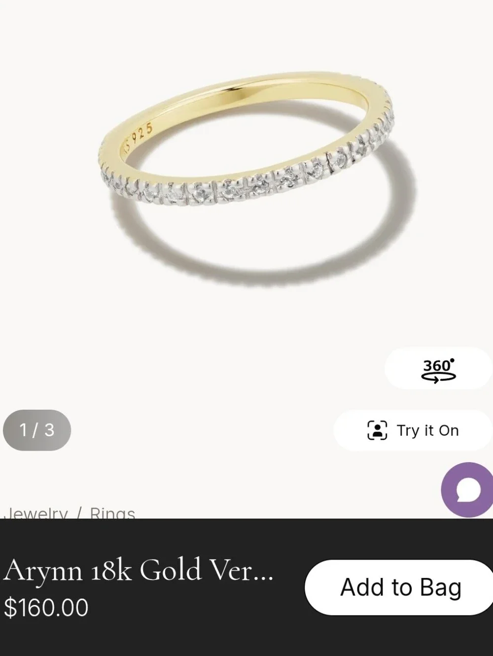 Kendra Scott 18k Gold Vermeil Band Stackable Ring With White Sapphires